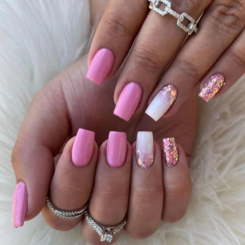 Gradient Shimmer Square Press-On Nails – Mid-Length Glam Set