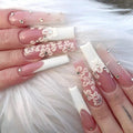 Diamond Flower Ballet Nails – Long French Press-On Set