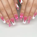 Bow Pearl Rhinestone Press-On Nails – Long French Tip Set