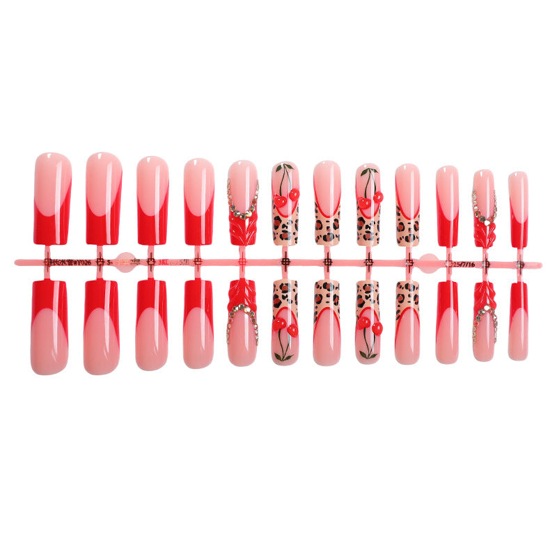 Wearable Nails – Red Leopard Print French Tip Set