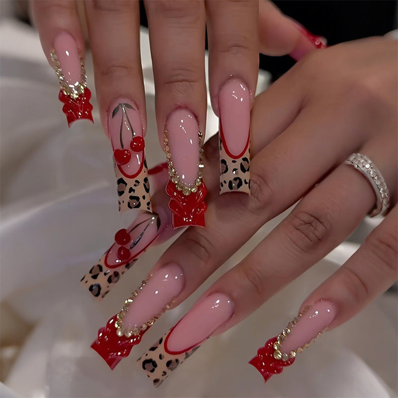 Wearable Nails – Red Leopard Print French Tip Set